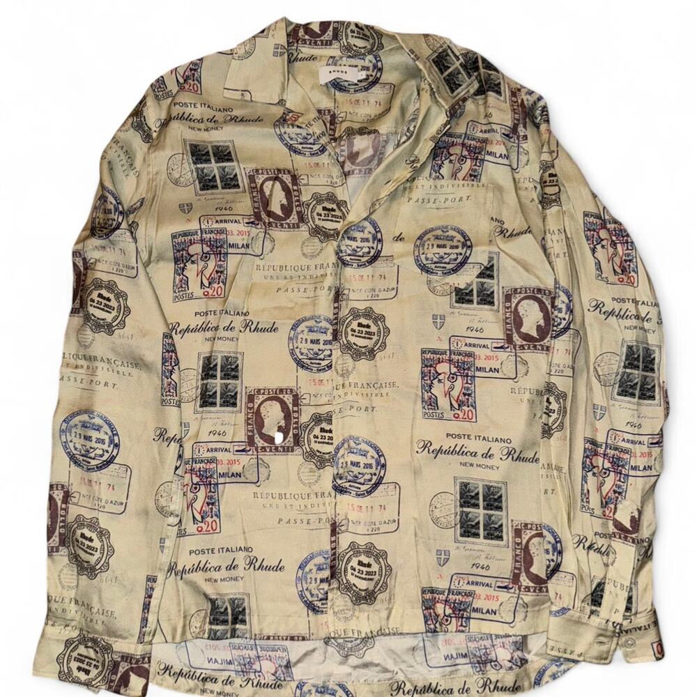 Rhude- Men's Cream Passport Stamp Long Sleeve